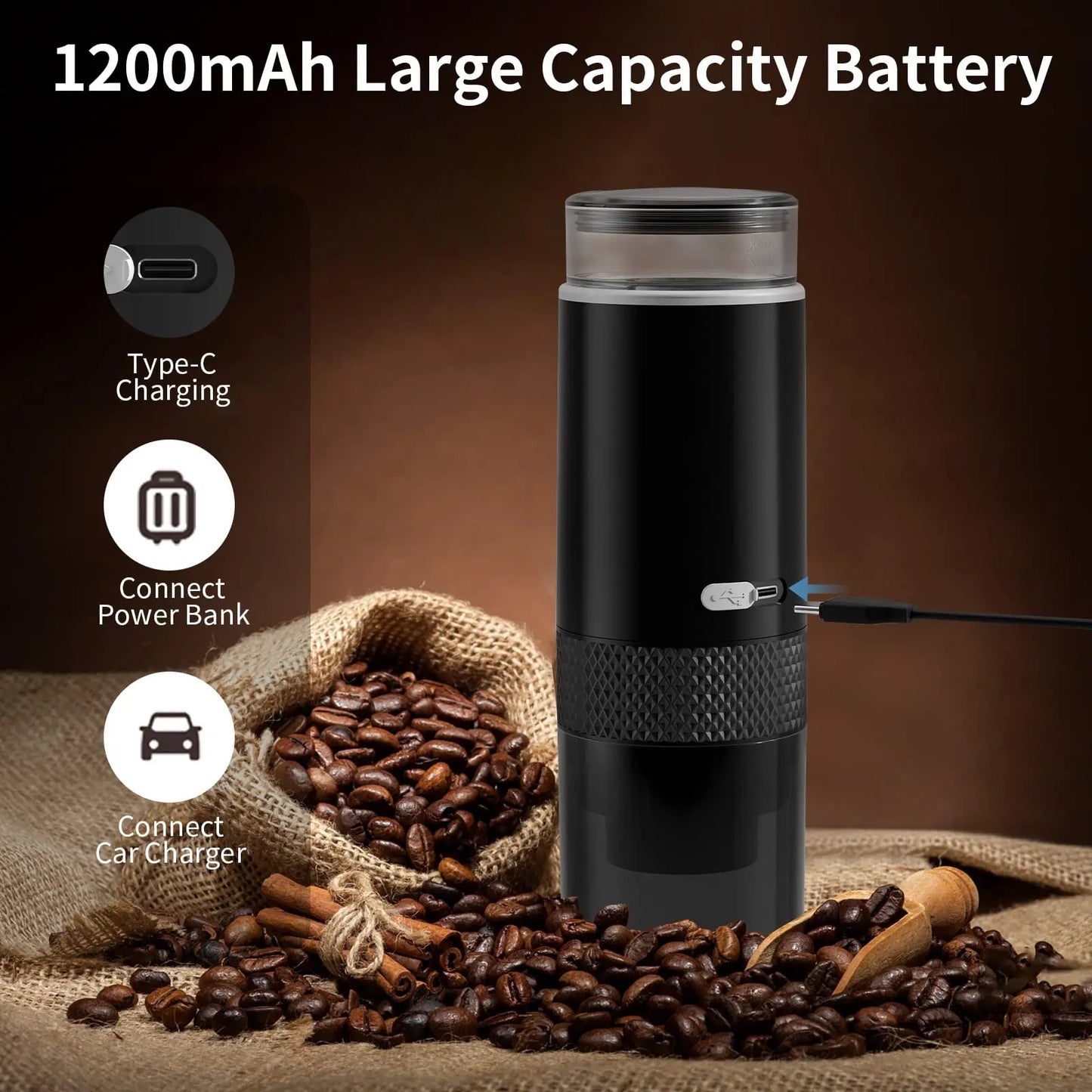 Portable Electric Coffee Maker for Ground Coffee and Capsules